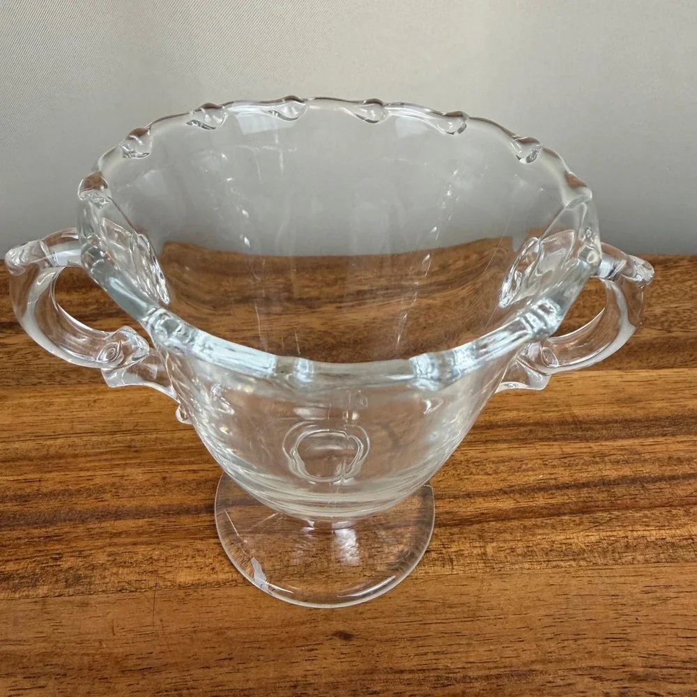 Vintage Fostoria Century Glass Creamer & Sugar Bowl Set Scalloped Edge Pedestal